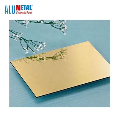 1220 X 2440mm Altın B1 Alüminyum Kompozit Ayna Levhası 0,5 Mm Kalın HDPE Çekirdek